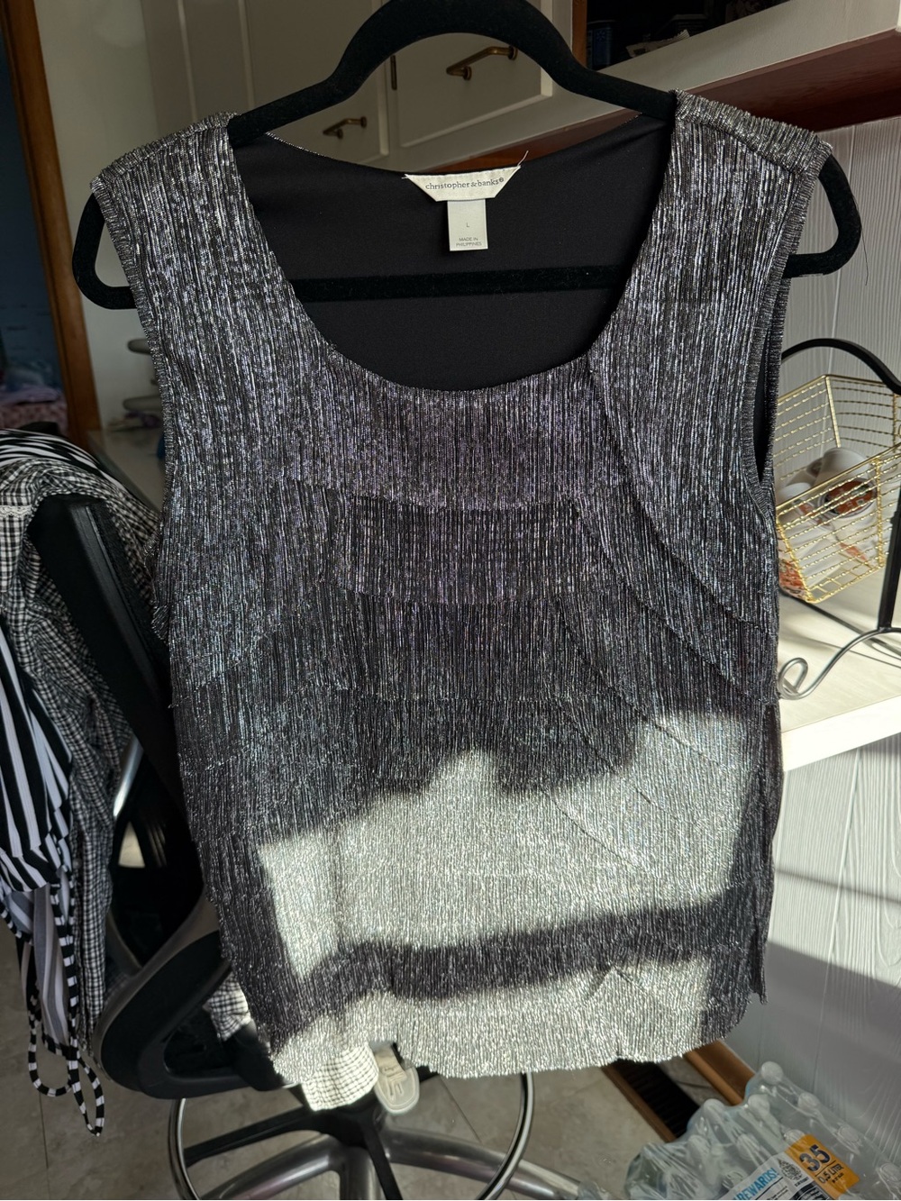 Christopher & Banks Metallic Black and Silver Sleeveless Tank
